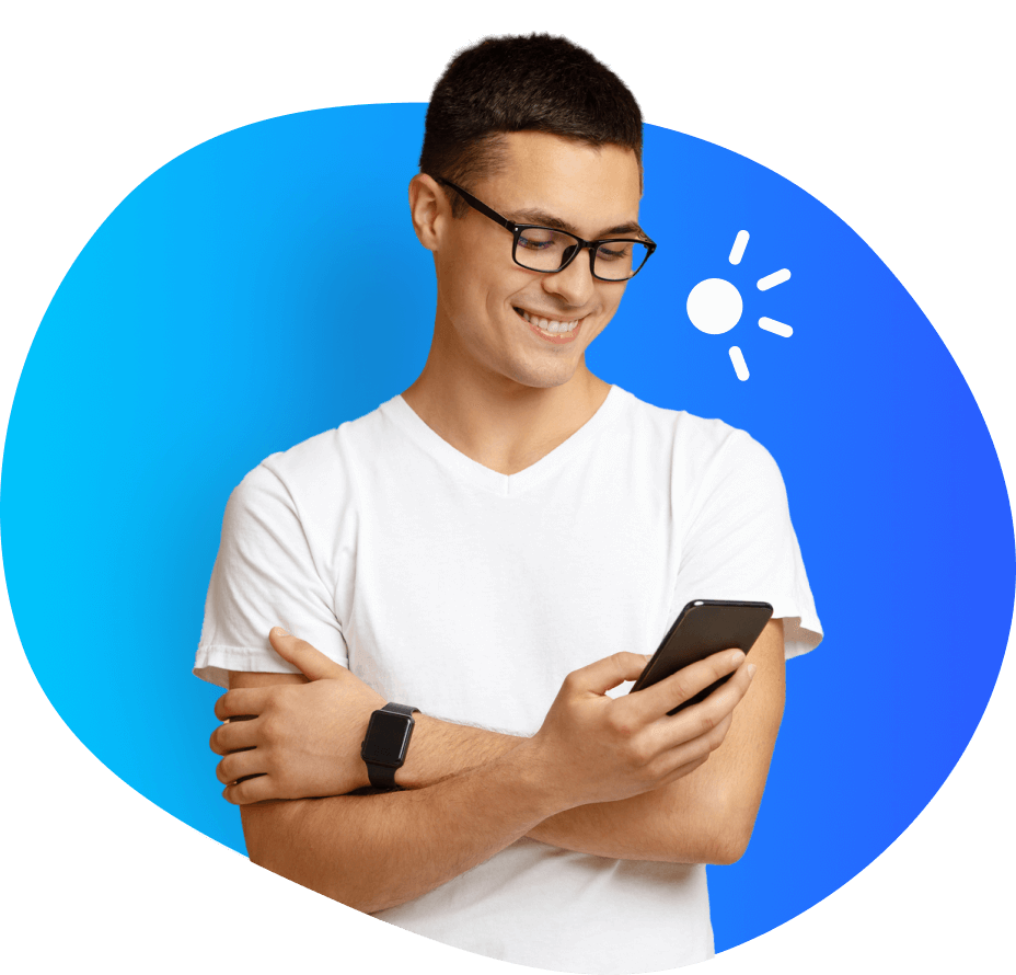 Man smiling and looking at Changed app for debt repayment